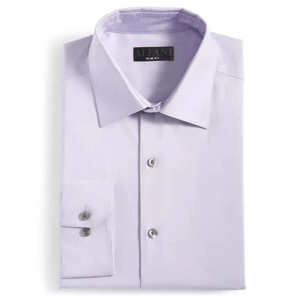 Alfani Dress Shirt Men's 15-15.5/34-35 Lilac Whisper Slim-Fit Button-Up FTS291